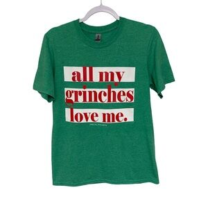 Christmas Graphic Tee “All My Grinches Love Me” Women’s Small Green